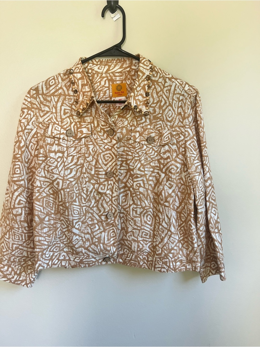 Ruby Rd. Beige & White Geometric Button-Front Shirt Jacket - Picture 10 of 10